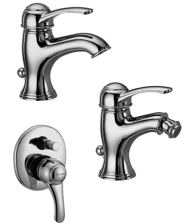 Set rubinetteria Bagno lavabo Bidet Doccia Serie Italia, in Ottone Cromato,  Completo di piletta e Corpo Incassato a Muro