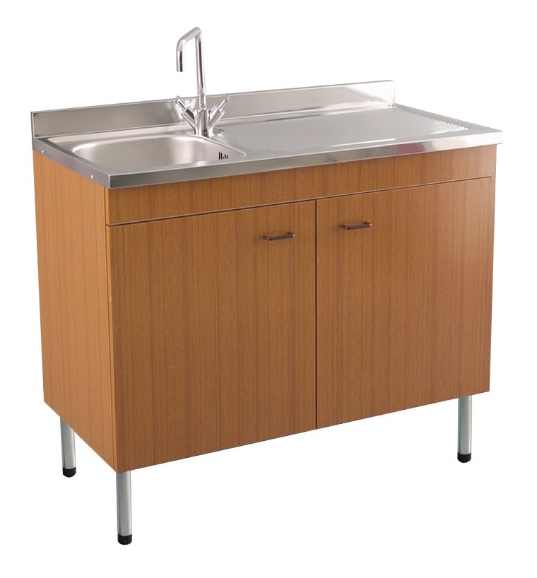 Mobile sottolavello teak 90x50 + lavello inox 1 vasca con gocciolatoio a  destra - Vendita Online ItaliaBoxDoccia