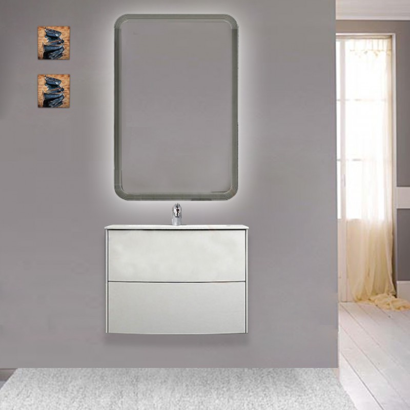 Mobile da bagno Dion sospeso 60 cm bianco opaco con specchio  retroilluminato led ad accensione touch - Vendita Online ItaliaBoxDoccia