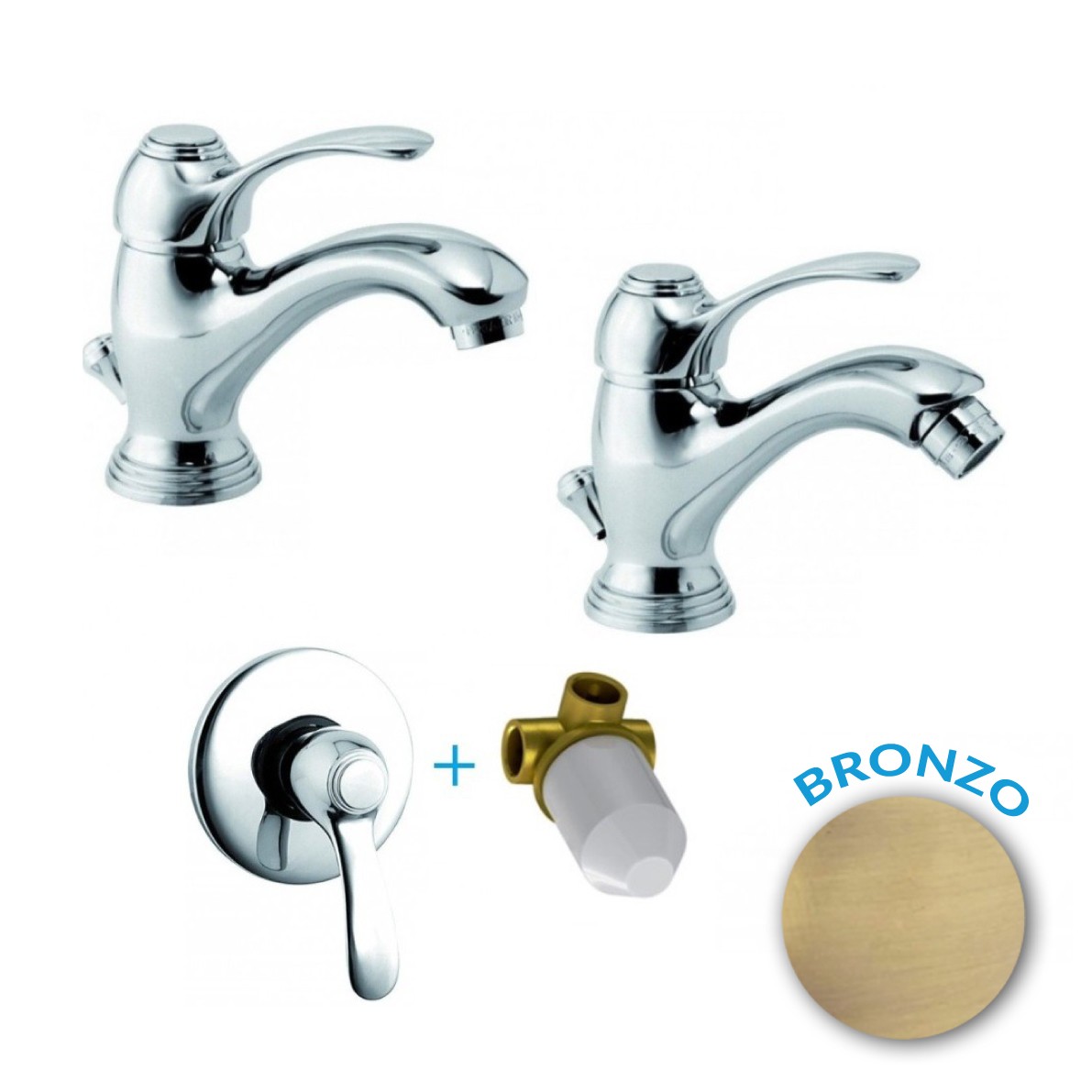 Set miscelatori bronzati per lavabo e bidet serie retrò vintage