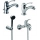 Eurorama Serie Dodo Miscelatori Lavabo e Bidet con Piletta Salterello + Vasca con Set Doccia in Ottone Cromo Lucido