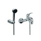 Eurorama Serie Dodo Miscelatori Lavabo e Bidet con Piletta Salterello + Vasca con Set Doccia in Ottone Cromo Lucido