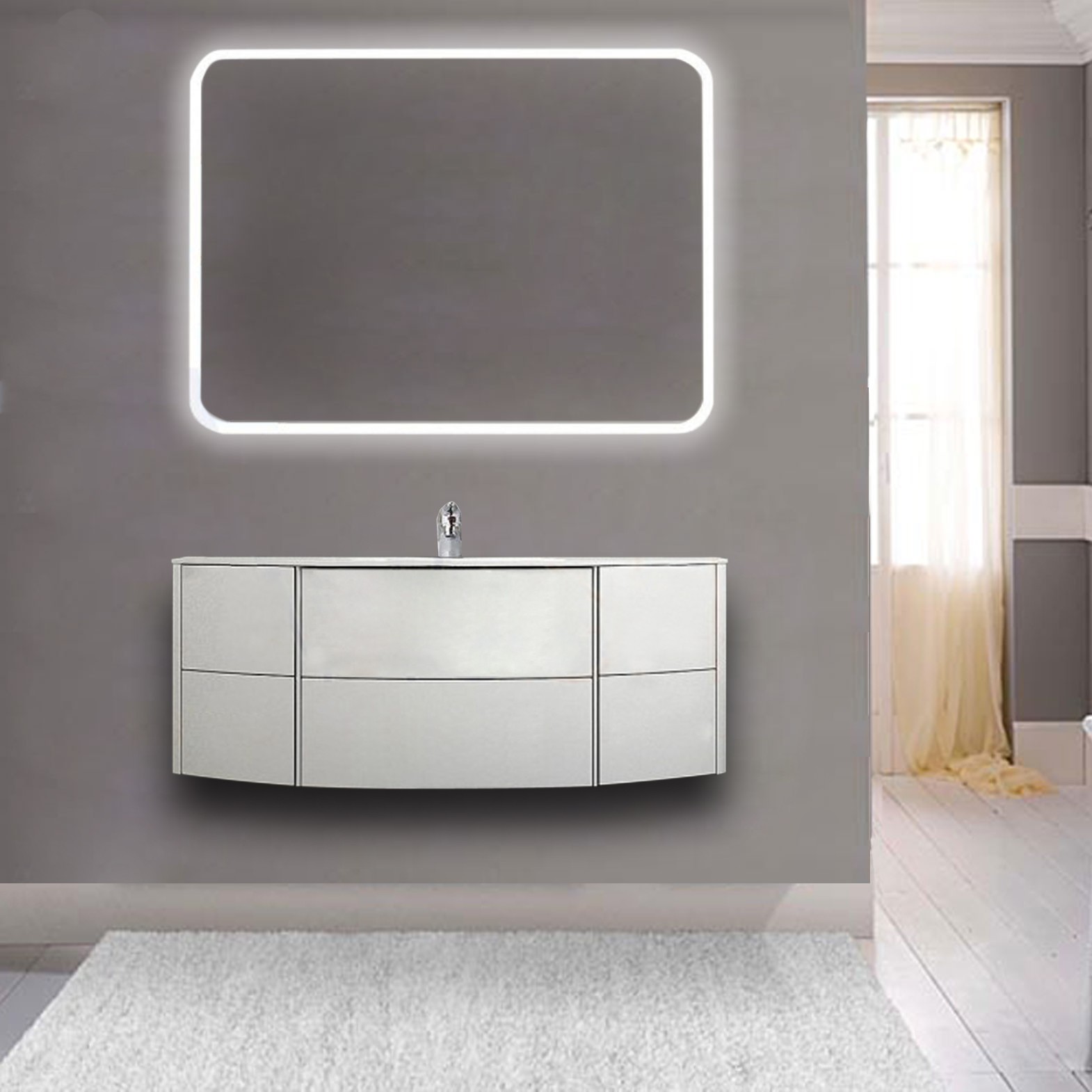 Mobile da bagno Dion sospeso 120 cm bianco opaco con specchio  retroilluminato led e altoparlante bluetooth - Vendita Online  ItaliaBoxDoccia