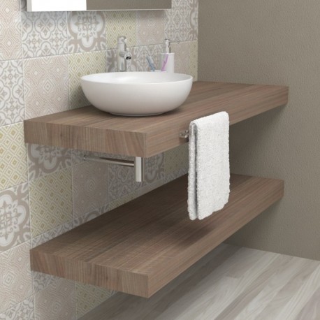 Top Bagno Larghezza 100 x Profondità 45 cm in abete per lavabi d'appoggio con portasciugamano