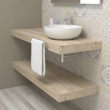 Top Bagno Larghezza 110 x Profondità 50 cm in abete per lavabi d'appoggio con portasciugamano