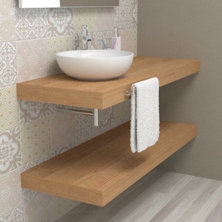 Top Bagno Larghezza 120 x Profondità 45 cm in abete per lavabi d'appoggio con portasciugamano