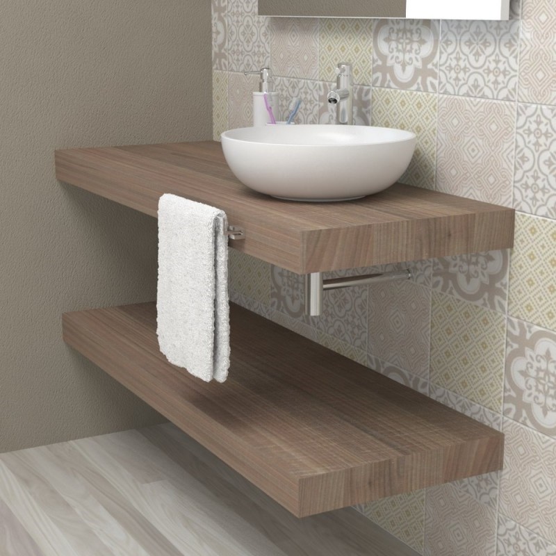 Top Bagno Larghezza 130 x Profondità 50 cm in abete per lavabi d'appoggio  con portasciugamano - Vendita Online ItaliaBoxDoccia