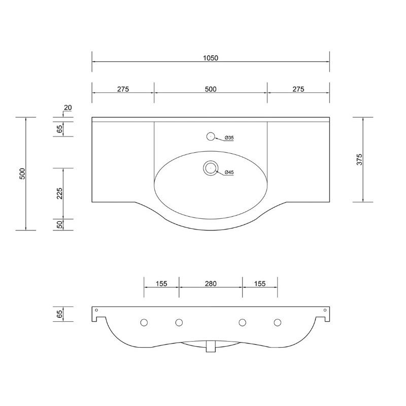 MOBILE BAGNO 105CM BIANCO DECAPATO