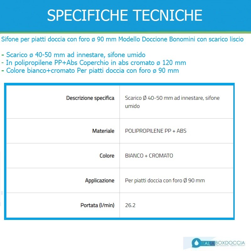 DOCCIONE sifone per piatti doccia con foro ø 90 mm 5280AB12B7