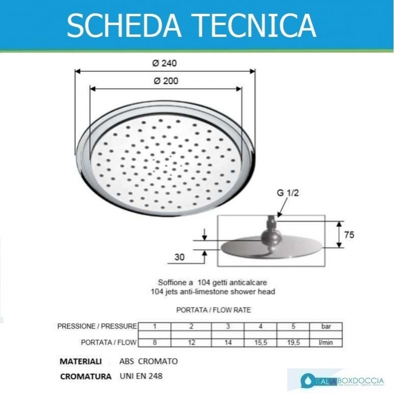 Soffione doccia tondo 16 cm in ABS cromato con ugelli anticalcare - Vendita  Online ItaliaBoxDoccia