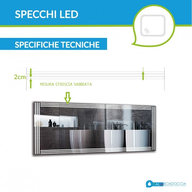 Specchio Bagno con Altoparlante Bluetooth e Disegno Sabbiato Retroilluminato  led 20W art. spe4 montaggio reversibile - Vendita Online ItaliaBoxDoccia