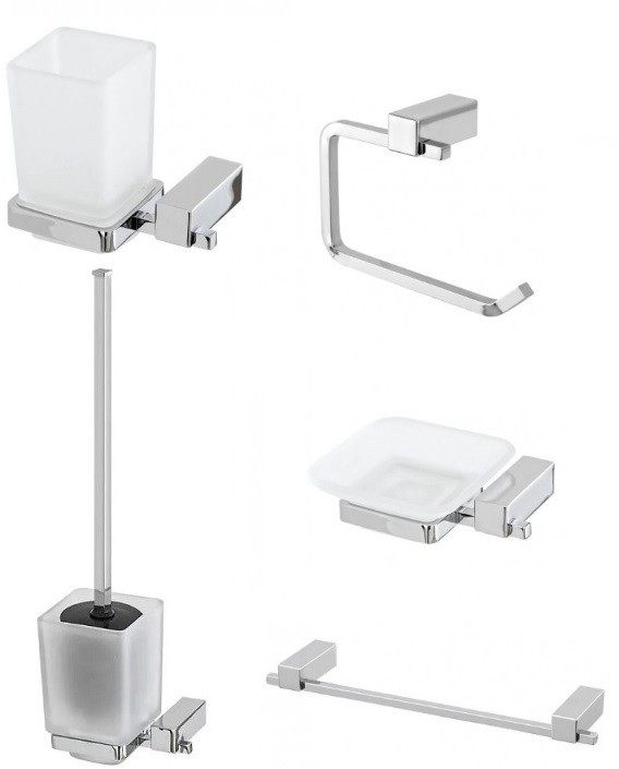 Set 5 accessori a muro arredo bagno mod. Zeus Unica in acciaio cromato -  Vendita Online ItaliaBoxDoccia