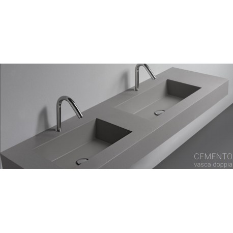 Top Monolitico da 140,5 cm con Doppio Lavabo Integrato da 58x30 cm in Pietra Sintetica Finitura Cemento