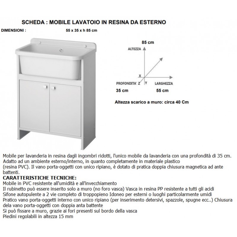 Mini lavatoio Salvaspazio con vasca in resina e struttura in pvc Larghezza  55 x Profondità 35 cm - Vendita Online ItaliaBoxDoccia