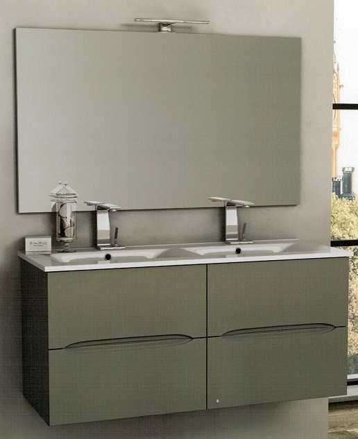 Mobile bagno grigio talpa sospeso 120 cm con specchiera cassettoni