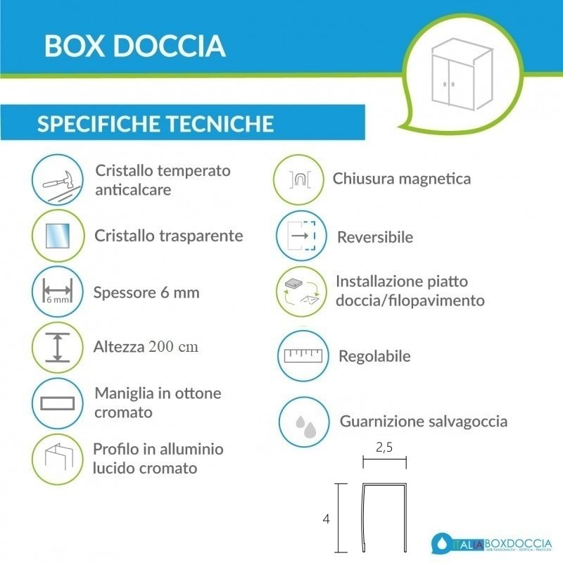 Box Doccia - Apertura a Soffietto Libro Cristallo 6 mm Altezza 185 cm