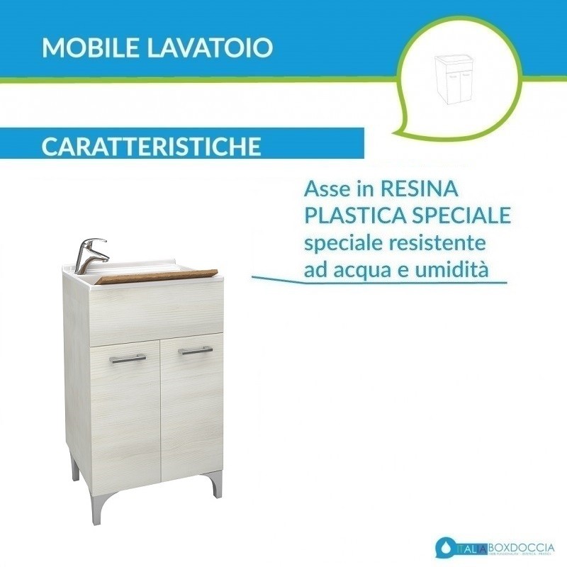 Mobile lavatoio a 2 ante Larghezza 60 x Profondità 50 cm rovere bianco  completo di asse lavaggio - Vendita Online ItaliaBoxDoccia