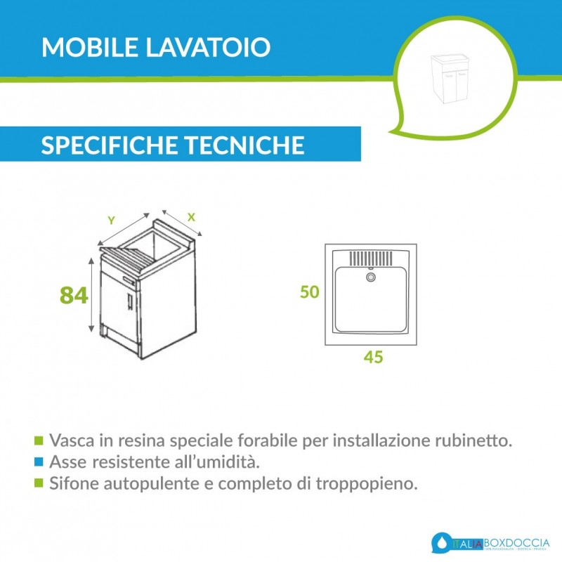 Lavatoio 45x50 con mobile idrofugo e cesto estraibile - LBR Shop