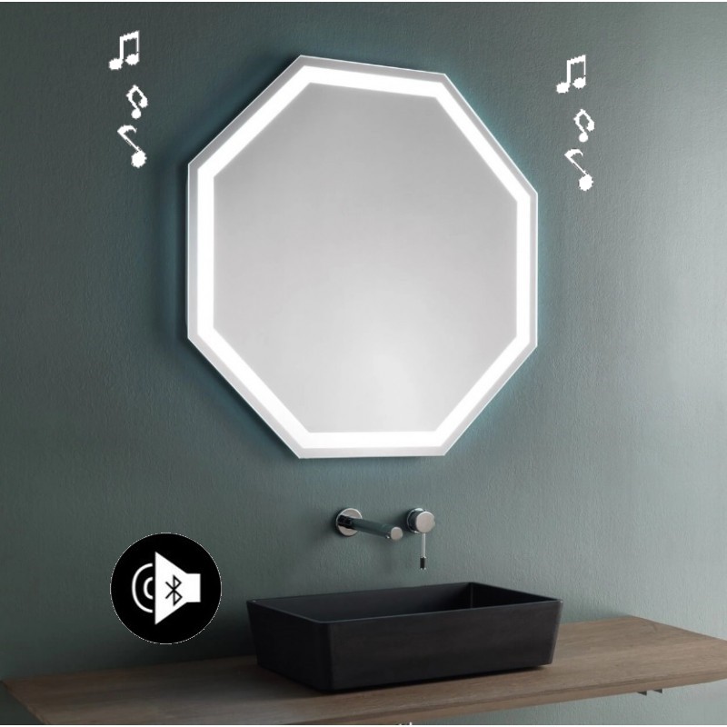 Specchio da Bagno Ottagonale con Altoparlante Bluetooth e Disegno Sabbiato  Retroilluminato led 20W - Vendita Online ItaliaBoxDoccia