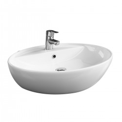 Lavabo d'appoggio in ceramica bianca lucida 57 cm larghezza x 44,5 cm profondità modello clio