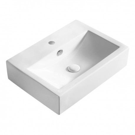 Lavabo d'appoggio o sospeso a forma rettangolare in ceramica bianca lucida 54 cm larghezza x 40,5 cm profondità