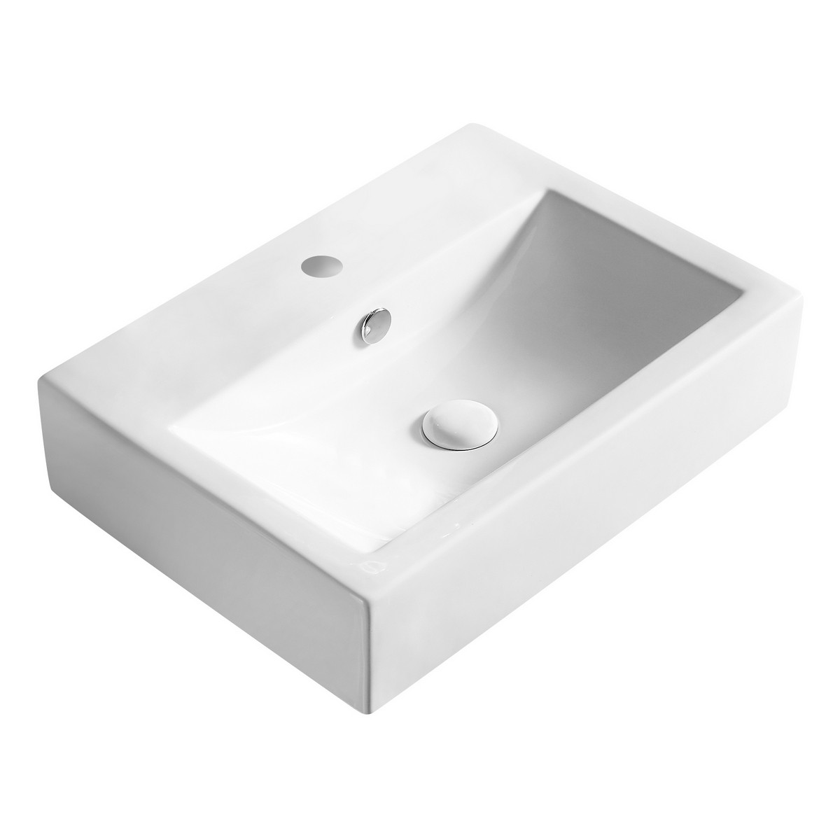 Lavabo d'appoggio o sospeso a forma rettangolare in ceramica bianca lucida  54 cm larghezza x 40,5 cm profondità - Vendita Online ItaliaBoxDoccia