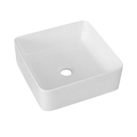 Lavabo d'appoggio a forma quadra in ceramica bianca lucida 38,5 cm larghezza x 38,5 cm profondità