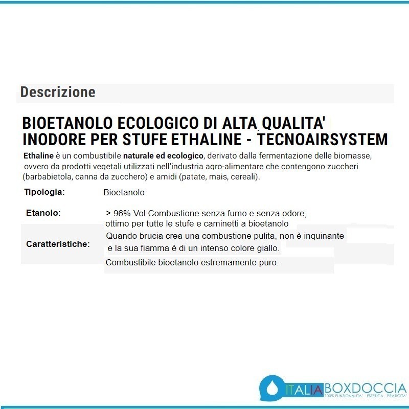 Bioetanolo Ecologico Di Alta Qualità Inodore Per Stufe -36 taniche da 1  Litro-Ethaline-Tecnoairsystem - Vendita Online ItaliaBoxDoccia