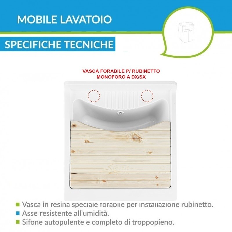 Mobile Lavatoio in nobilitato L. 75 x P. 60 x H.85 cm a 2 Vasche in colore  bianco - Vendita Online ItaliaBoxDoccia