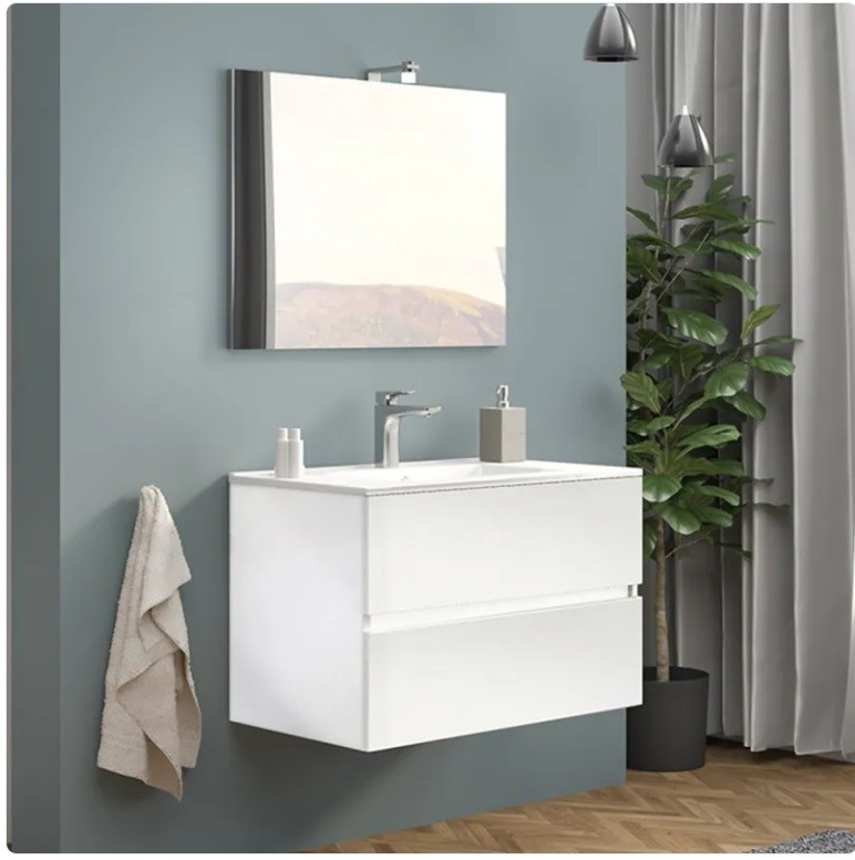 Mobile Bagno Sospeso da 80 cm bianco lucido Completo di Lampada e Specchio  mod. Easy - Vendita Online ItaliaBoxDoccia