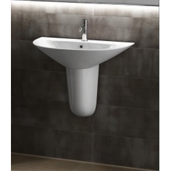 Lavabo da 55 cm ad installazione sospesa su semicolonna con foro per rubinetto bianco lucido Morning di Rak Ceramics