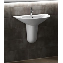 Lavabo da 60 cm ad installazione sospesa su semicolonna con foro per rubinetto bianco lucido Morning di Rak Ceramics