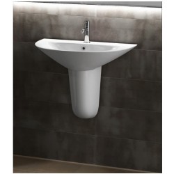 Lavabo da 65 cm ad installazione sospesa su semicolonna con foro per rubinetto bianco lucido Morning di Rak Ceramics