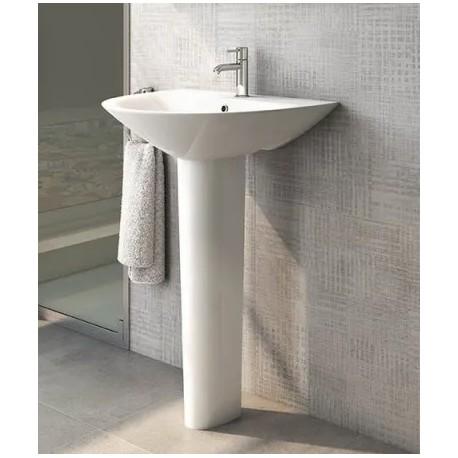 Lavabo da 55 cm ad installazione terra su colonna con foro per rubinetto bianco lucido Morning di Rak Ceramics