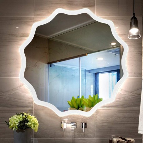 Specchio Bagno Tondo Su Misura Filo Lucido con disegno sabbiato Retroilluminante led 20W + pulsante touch integrato ART.147