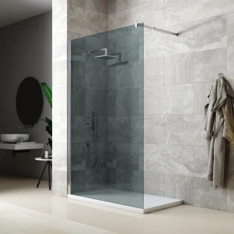 Parete Walk-in 140 cm. con Profilo Cromo Lucido Cristallo Fumè 8 mm Trattamento Anticalcare Altezza 195 cm.