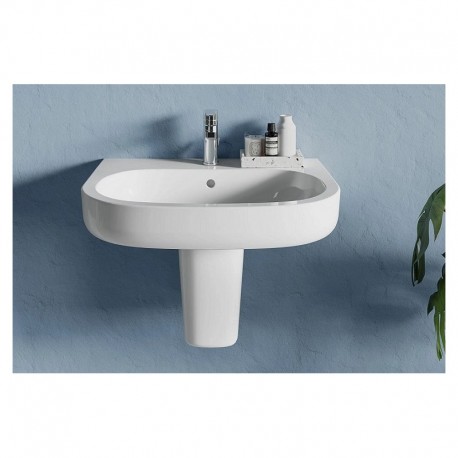 Lavabo su semicolonna Larghezza 60 cm con foro per rubinetto bianco lucido modello Mirto di Ceramica Dolomite