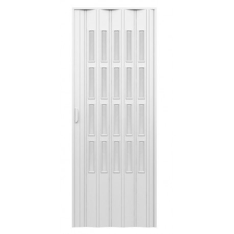 Porta d'arredo in pvc per interno a soffietto larghezza 83 x altezza 214 cm con vetro molato bianco