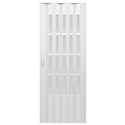 Porta d'arredo in pvc per interno a soffietto larghezza 100 x altezza 214 cm con vetro molato bianco