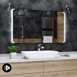 Specchio da Bagno con Angoli Arrotondati Altoparlante Bluetooth e Cornice Sabbiata Retroilluminata led 20W art. spe221