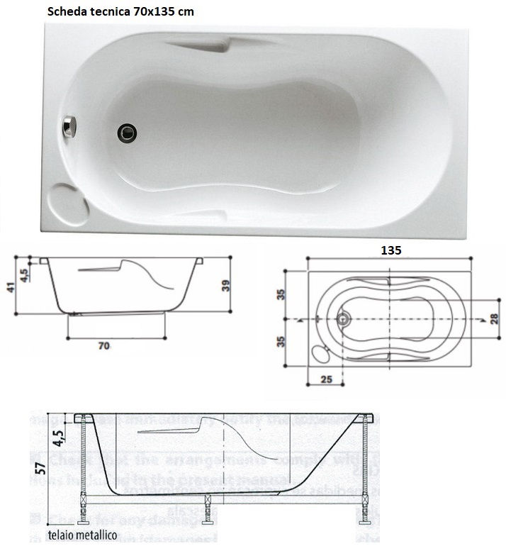 Pannello di rivestimento vasca laterale Egeria acrilico bianco L 70 x H 50  cm