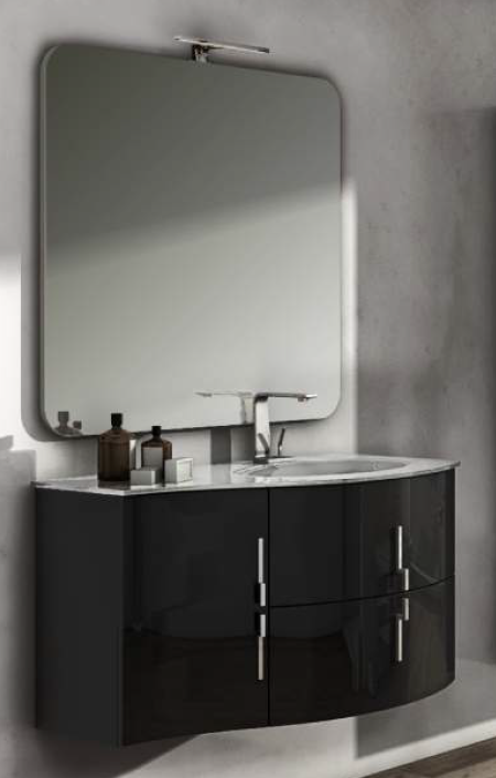 BADEN HAUS Pensile Sospeso Nero Lucido 20X14X100H Cm Con 2 Ripiani Interni  Per Bagno Moderno