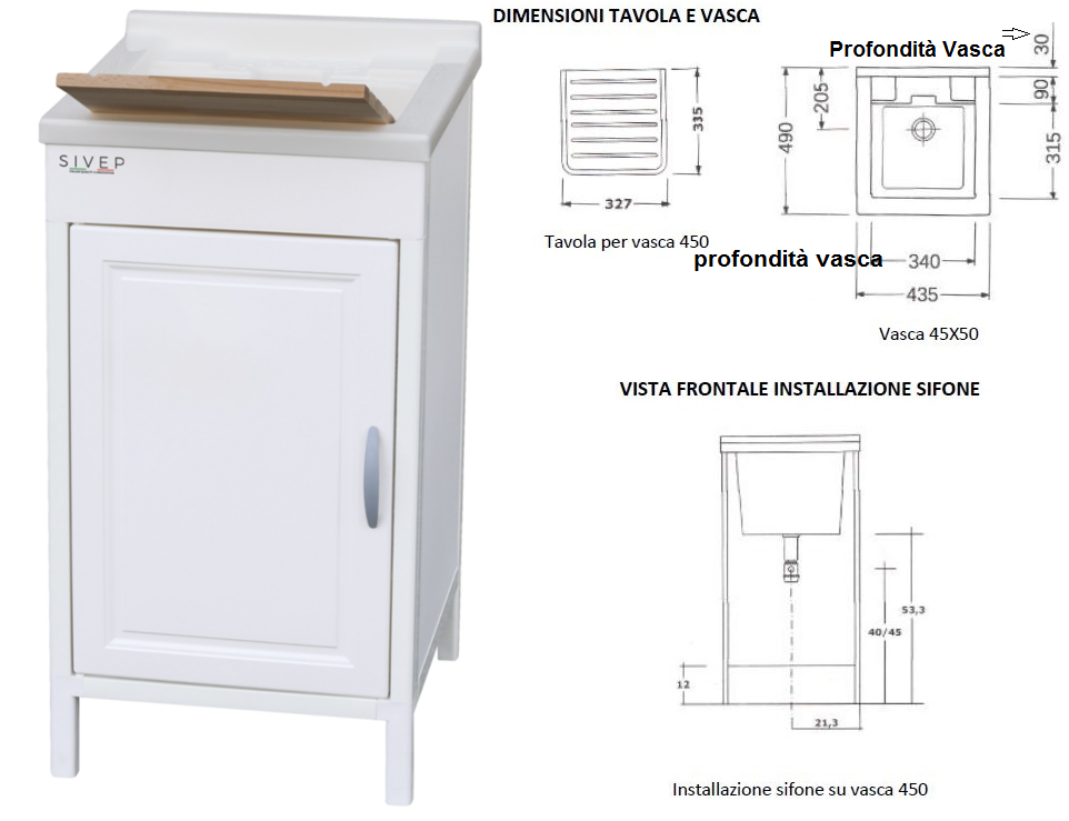 Acquista Online il Mobile Lavatoio in Resina Sivep 45 X 50 cm