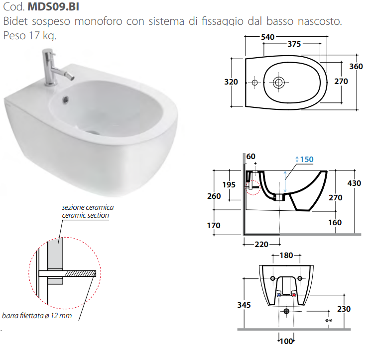 Ceramica Globo Schede Tecniche.Globo Sanitari Vaso E Bidet Sospesi 4all Mds02 Bi Mds09 Bi