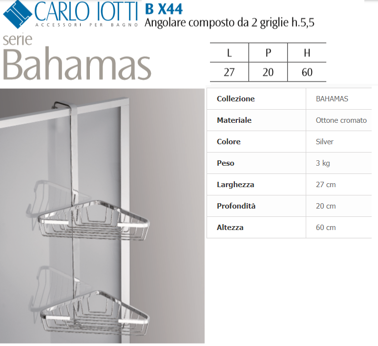 Carlo Iotti - Mensola Angolare Bahamas 2 Piani Ottone Cromato BX44