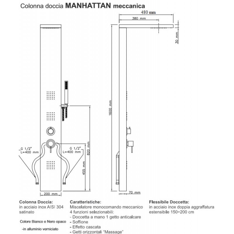 MTF/101H53100 - METAFORM - POSEIDON - COLONNA DOCCIA IN ACCIAIO