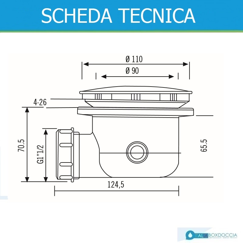 Piletta in Pvc ispezionabile per Piatto Doccia Ø 90 con tappo di copertura  in ABS cromato - Vendita Online ItaliaBoxDoccia