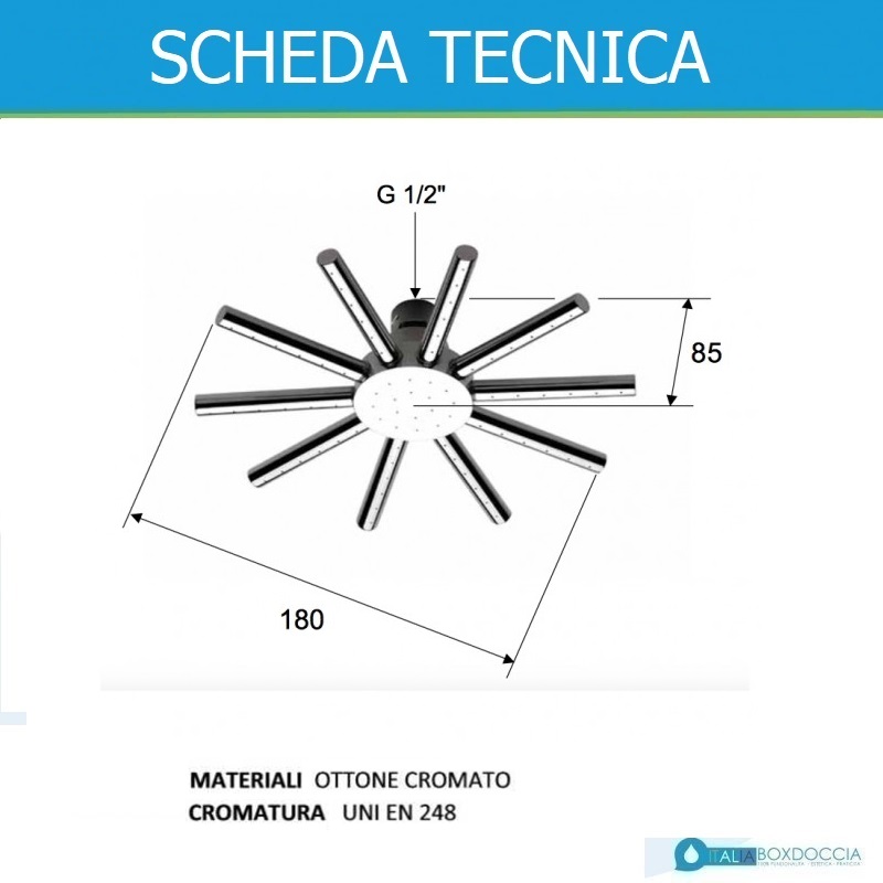 Soffione Doccia a PIOGGIA diametro 18 cm con 66 getti in Ottone Cromato -  Vendita Online ItaliaBoxDoccia